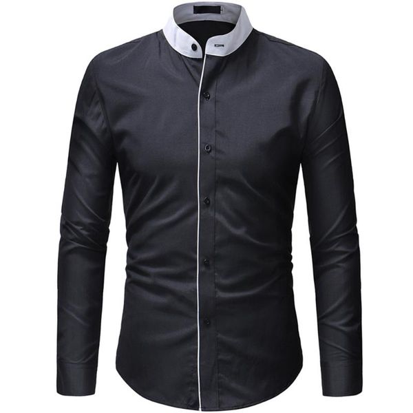 

men's dress shirts stand-up collar business shirt long-sleeved formal office banquet, White;black