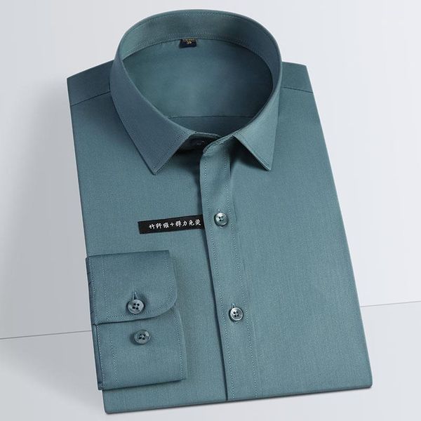 

elastic long sleeve men solid dress shirt bamboo fiber non-iron social shirts male casual soft mens clothing comfortable formal men's, White;black