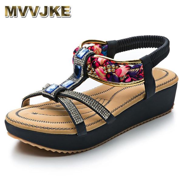 

handcrafted bohemia-like crystals stripes women wrapped wedge sandal shoes ft. comfort statching lambskin foot-bed sandals, Black