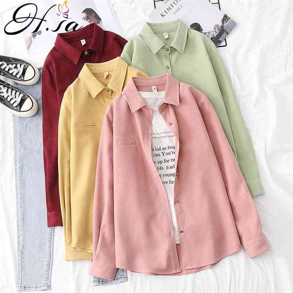 HSA Bluse Frauen Weiß Langarm-shirt Frühling Chemise Femme Twill Blusas Mujer Lila Candy Farbe Solide Übergroßen Shirts 210430