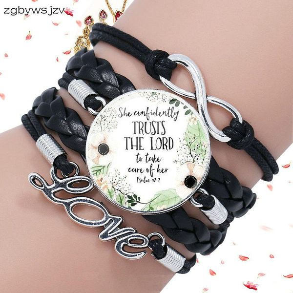 

charm bracelets fashion multi designs glass cabochon multilayer black leather bracelet bangle jewelry gifts you are my refuge and shield, Golden;silver