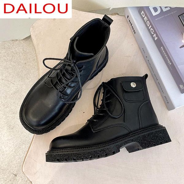 

boots 2021 women autumn black boot women's lace up round head ankle female fashion shoes ladies comfortable booties