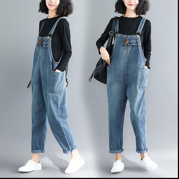 

jeans spring wide leg womens jumpsuits casual basic denim pants korean loose overalls, Black;white
