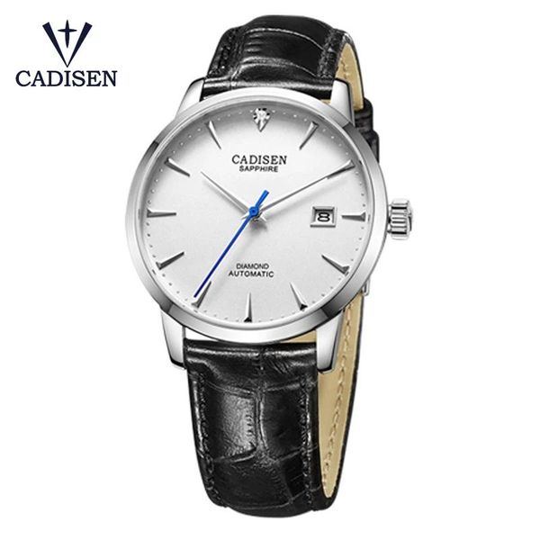 

wristwatches cadisen men mechanical mens watch miyota 9015 real diamond gifts curved sapphire glass clock, Slivery;brown