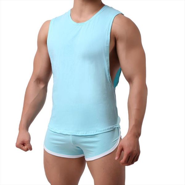

mens tank sleeveless soft cotton summer vest and tees fitness tights bodybuilding sleepwear nightwear, White;black