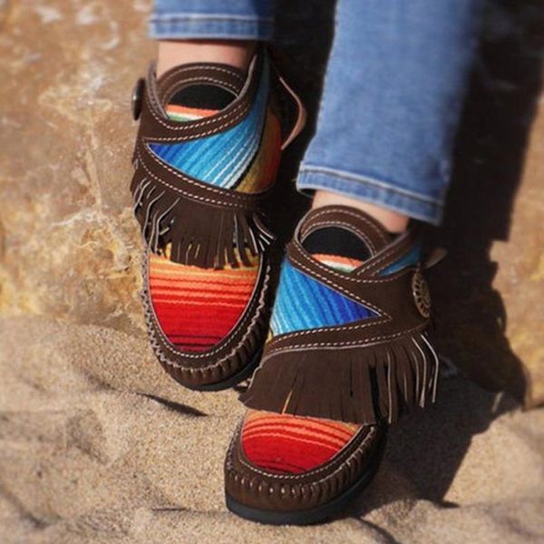 

boots ethnic style women flat ankle fringed short boot casual tassel autumn female shoes comfort flock woman footwear#0813, Black
