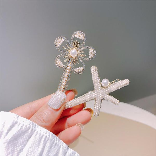 

hair clips & barrettes ladies pin pearl flower accessories for women with crystal rhinestone jewelry, Golden;silver