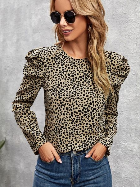 

dalmatian print gigot sleeve blouse o6i1#, White