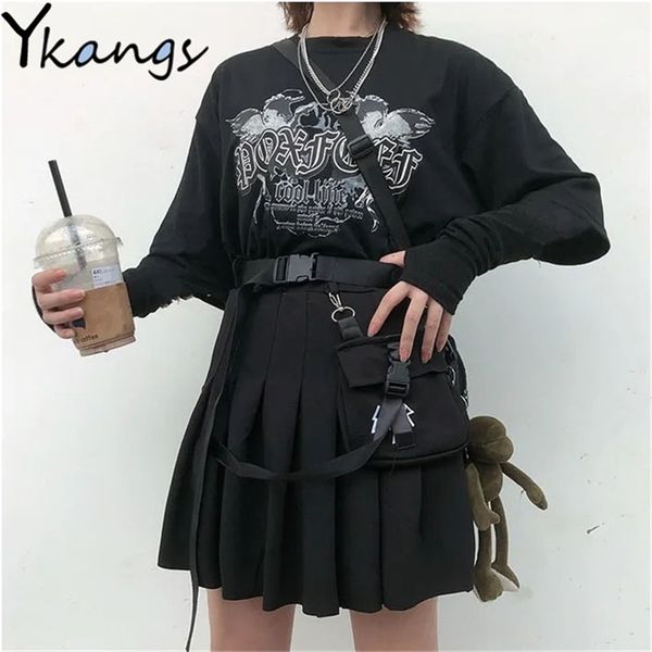 

summer black cool mini skirts women high-waisted harajuku pleated skirt korean style vintage short dark system 210421