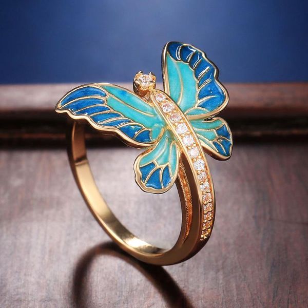 

wedding rings huitan delicate butterfly women ring evening party accessories daily wear holiday girl finger fashion arrival, Slivery;golden