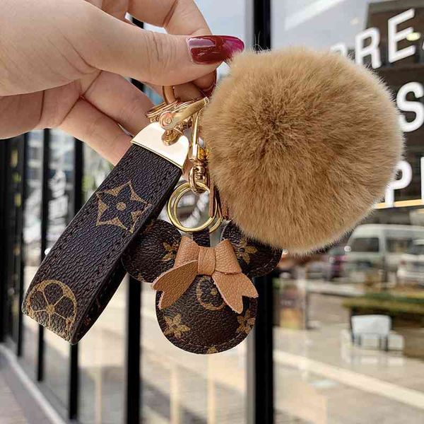 

luxury leather mouse cartoon kawaii keychain cute bag pendant fashion couple accessories personality car plush jewely, Silver