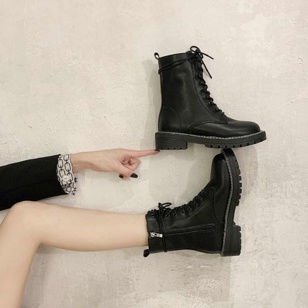 

womens boots autumn rock shoes womens short boots womens zipper flat-heeled round-toe boots rubber motorcycle, Black