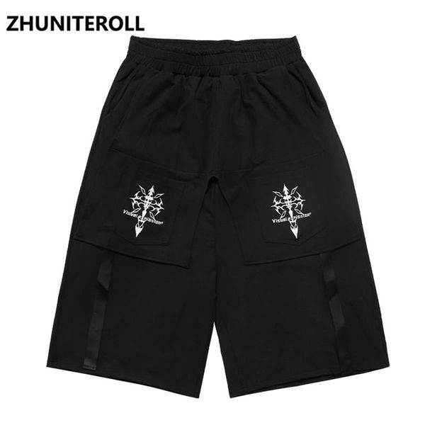 

men's shorts ribbon short sweatpant teachwear for men hip hop streetwear harajuku baggy joggers summer track black, White;black