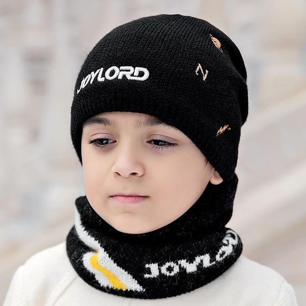 

children winter wool hat cap riding hiking cycling bike windproof cold warmth thickened wild outdoor and scarf caps & masks, Black