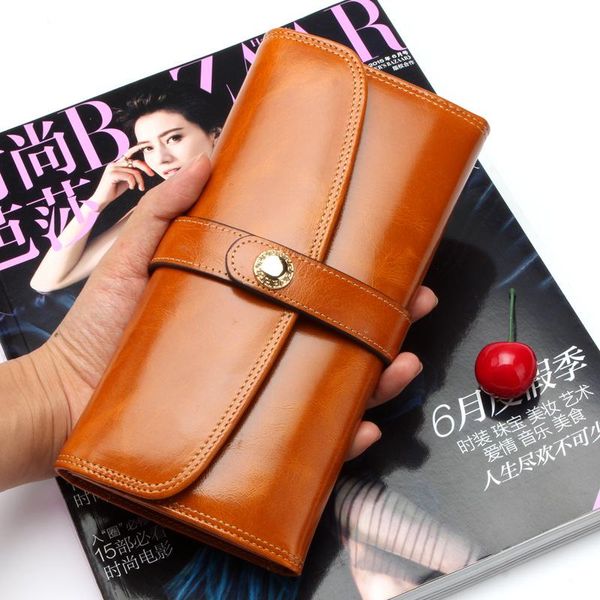 

purse female genuine leather original vintage cow buckle woman clutch bags wallets, Red;black