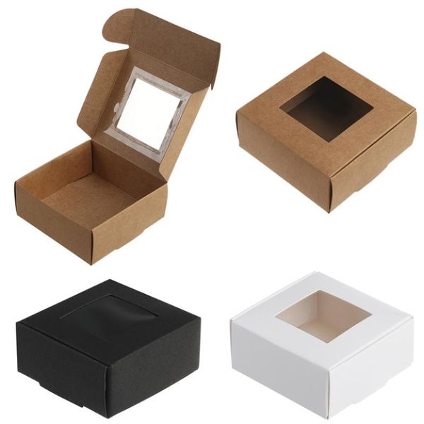 

gift wrap 10pcs kraft paper packaging boxes clear window gifts for guests packing wedding cookie decoration