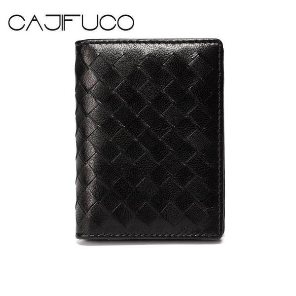 

card holders cajifuco classic men wallet lambskin holder knitting porte carte woven coin purse portefeuille homme carteira, Brown;gray