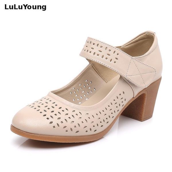 

genuine leather shoes women high heel pumps dress, Black