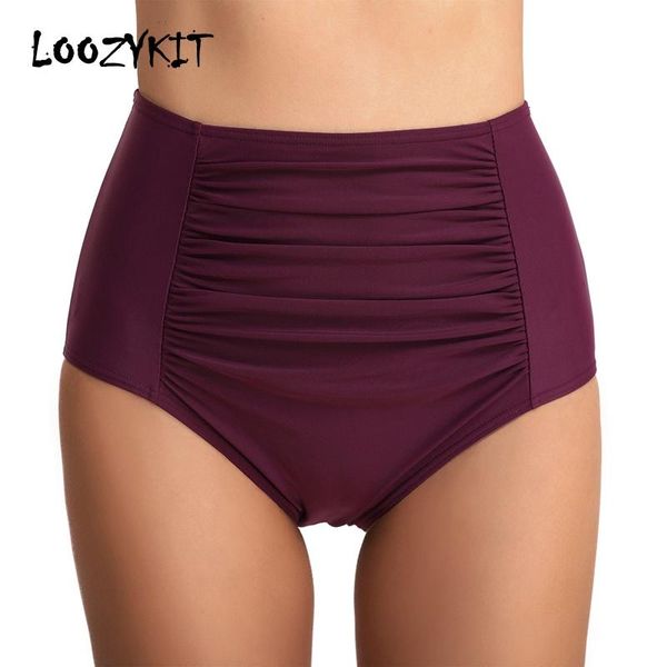 

loozykit women's high waist bikini bottom shirred swimsuit tankini briefs swim shorts brazilian monokini plus size 2xl beachwear two-pi