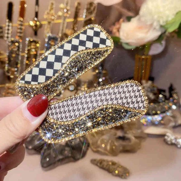 

hair accessories korean east gate chessboard grid hairpin thousand bird side clip splicing fashion band drill net red break headdress, Golden;white