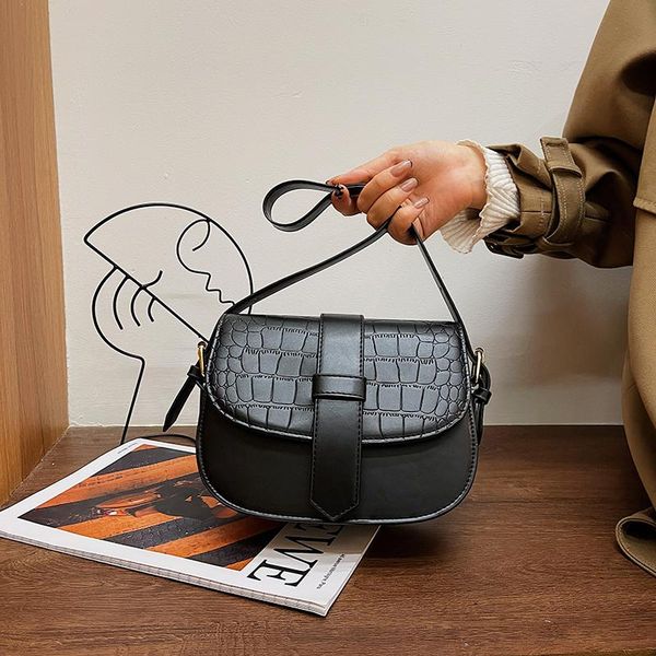 

evening bags purses and handbags fashion crocodile pattern large capacity saddle shaped shoulder crossbody bolso mujer for women