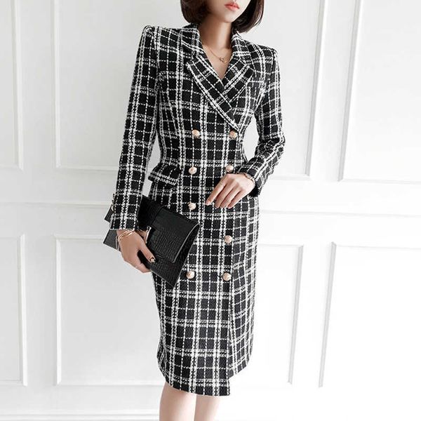 

women winter black plaid wool coat streetwear autumn ladies trench korean fashion female fit clothing windbreaker 210529