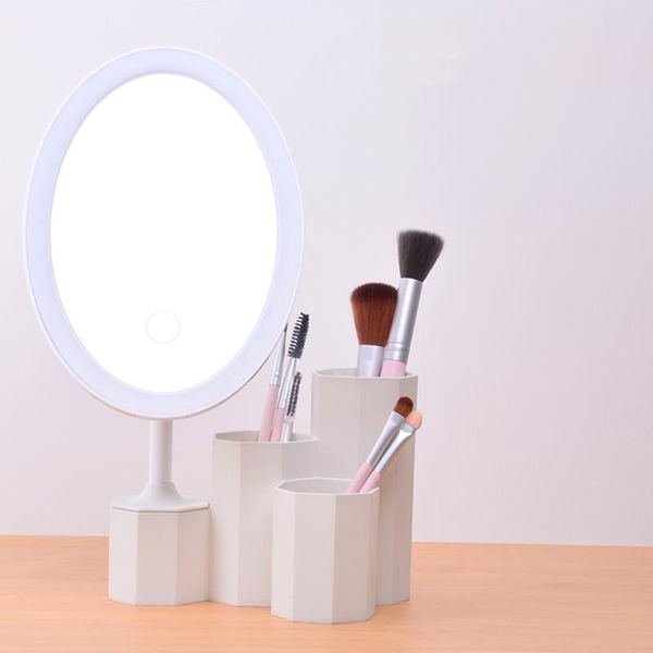 

compact mirrors led cosmetic mirror with storage base organizer 180Â° rotation brightness adjustable beauty makeup tabletop