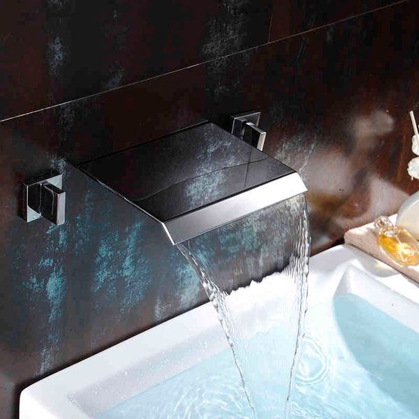 

bathroom sink faucets polished chrome wall mount waterfall bath mixer faucet dual handle basin and cold water taps lt-301a smn