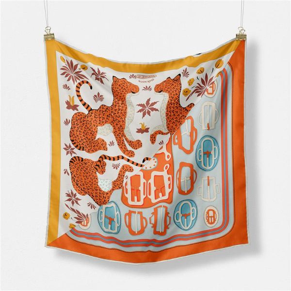 

scarves 53cm women scarf 2021 design leopard silk fashion hair square hijab neckerchief for ladies bandana, Blue;gray