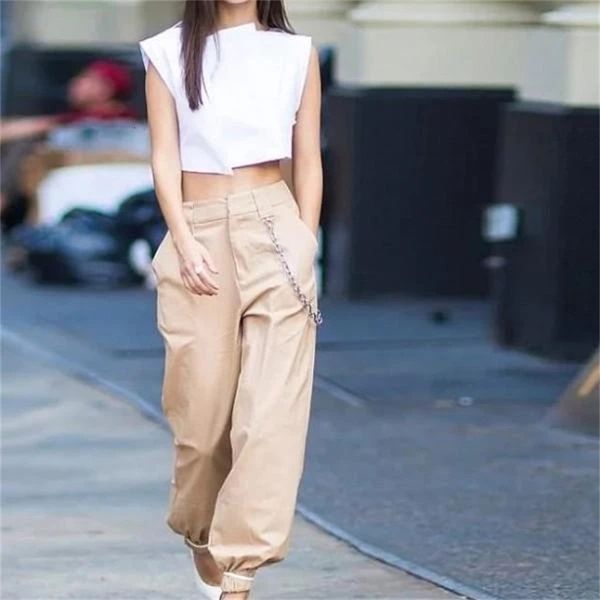 

women's jeans sweatpants cargo pants drawstring loose high waist casual white khaki black trousers women joggers yj8z, Blue