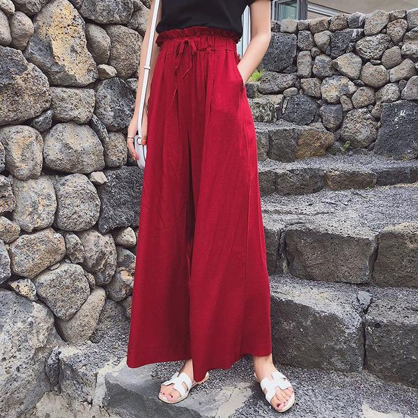 

fashion high waist woman wide leg pants loose pleated women trousers ankle-length palazzo women's & capris, Black;white
