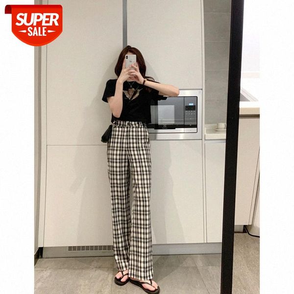 

lattice control zui love slim waist plaid pants commuter korean straight leg trousers women's trend #tv3b, Black;white