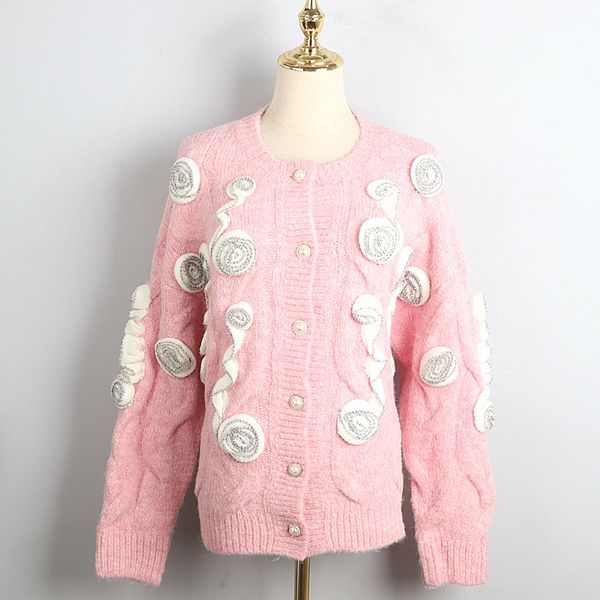 

802 2020 autumn pullover regular long sleeve panelled sweater pink crew neck fashion button sweater cardigan luxury sweater jianyi, White;black