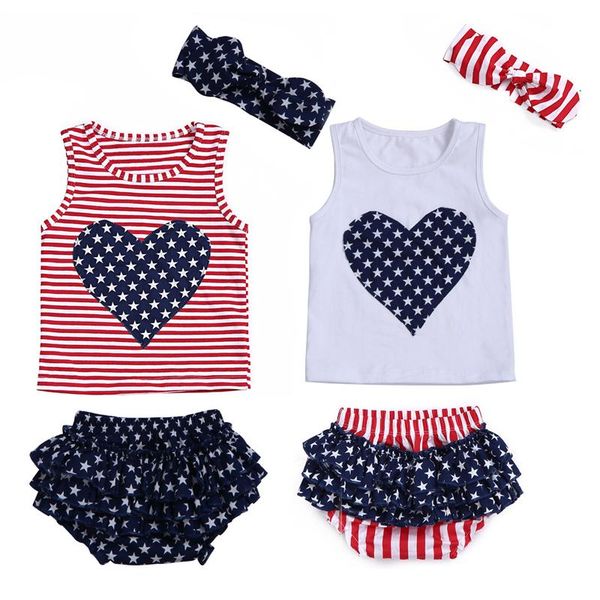 

clothing sets american independence day kids 3pcs age for 3 month - 2 years toddler girls head wear+vest+shorts 2021 summer children, White