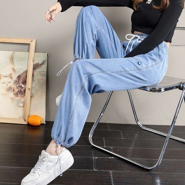 

wide leg autumn loose high waist slim bound pants fashion, Blue