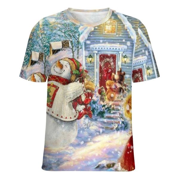 

men's christmas 3d printed igloo pattern t-shirt optical illusion short sleeve round neck summer, White;black