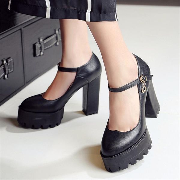 

dress shoes pxelena design rome punk rock gothic high heels womens 2021 spring autumn thick platform square pumps 34-42, Black