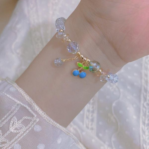 

bangle di-631 small cherry bracelet female sen department girlfriends transfer bead ins niche design flower crystal cold wind, Black
