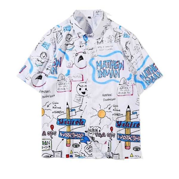 

men's casual shirts 2021 cool design graffiti funny graphic for men short sleeve japan style harajuku students shirt korean clothes tee, White;black