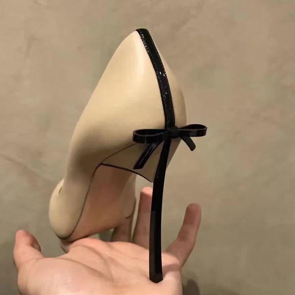 

classic high thin heel woman shoes butterfly knot back decor shallow chic pumps women slip on dress wedding party stiletto, Black