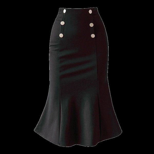 

skirts womens 2021 summer empire mid-calf ruffles pencil women elegant solid plus size office lady cotton, Black