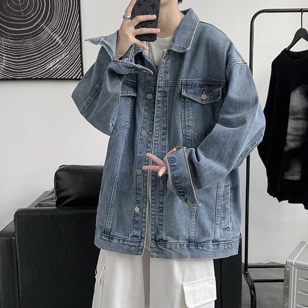 

men's jackets spring autumn men denim casual solid color lapel single breasted jeans jacket slim fit cotton outwear 3xl-m, Black;brown