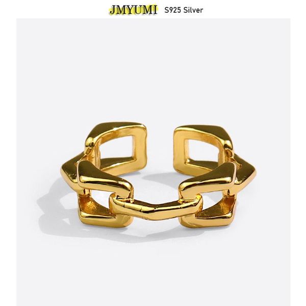 

cluster rings minimalist 925 sterling silver for women fashion creative hollow chain irregular geometric birthday party jewelry gifts, Golden;silver