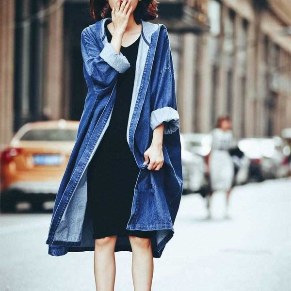 

spring and autumn casual loose denim jacket large size bf wind retro wide long sleeves cardigan couple windbreaker 210615, Tan;black