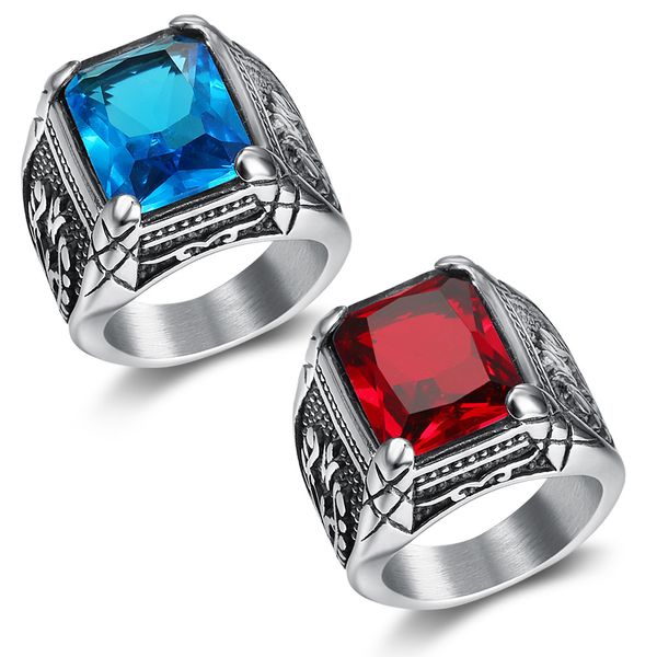 

cluster rings the ringss retro inlay set ring red sapphire titanium steel mens ring tulip men, Golden;silver