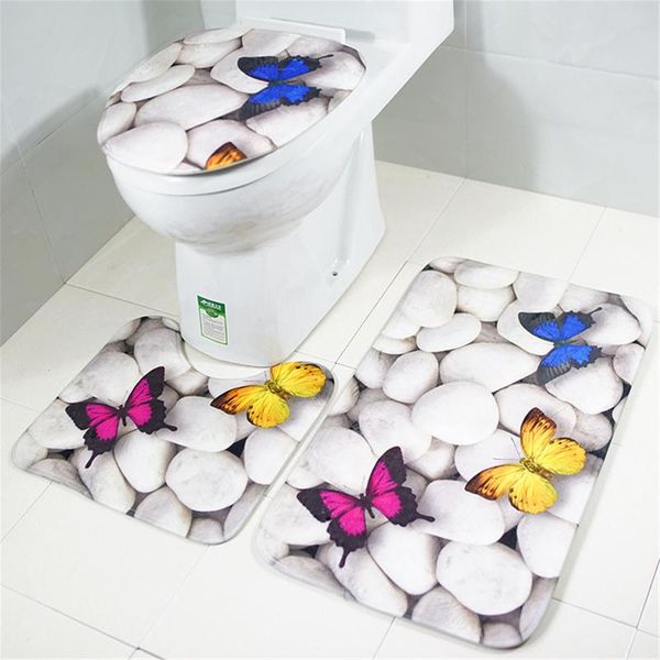 

3pcs/set ocean world non slip bathroom pad floor mat carpet absorbent pedestal rug lid toilet cover bath decor#30 mats