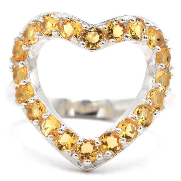 

cluster rings 20x18mm lovely heart shape created pink tourmaline golden citrine daily wear real 925 solid sterling silver fine jewelry, Golden;silver