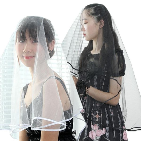 

bridal veils j60e wedding veil 1 layer sheer tulle ribbon edge bachelorette party, Black