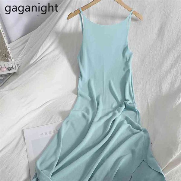 

women o neck solid knitted dress sleeveless bodycon elegant party slim dresses summer side split beach sundress 210601, Black;gray