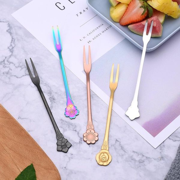 

forks 4pcs/set creative flowers stainless steel fruit fork flower handle